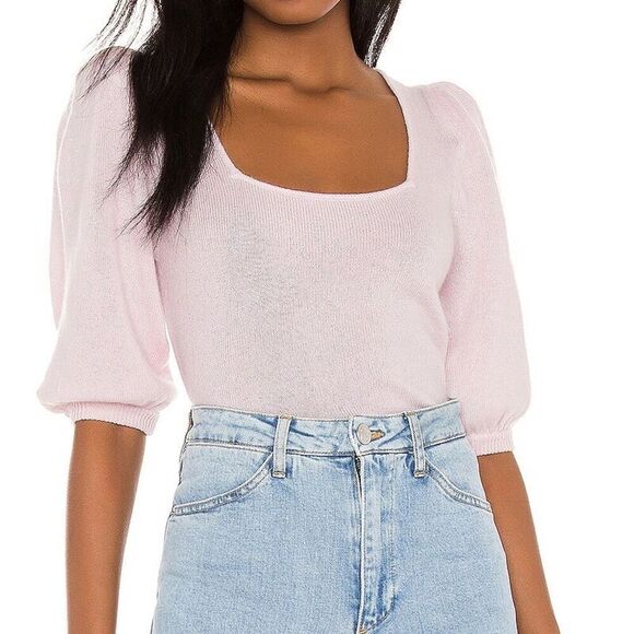 Autumn Cashmere Sweater Size Small Pink Shimmer Half-Sleeve Square Neck - Picture 2 of 4